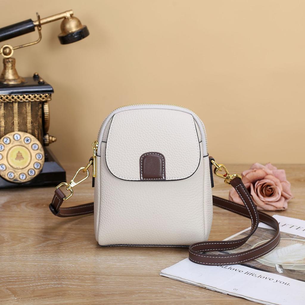 Cowhide Women's Bag Shoulder Crossbody Women's Mobile Phone Bag Multi-compartment Contrasting Color Change Bag Shell Bag