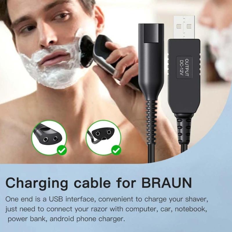 Pack of 2 USB Charging Cords Flexible Charging Cables for Electric Shavers PVC and Copper Construction 1.2M Length