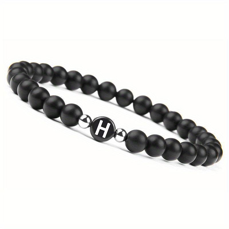 Initial Bracelet for Men and Woman Black Onyx 6mm Beads Bracelet with Letter Relationship Jewelry for Couples Alphabet bracelet
