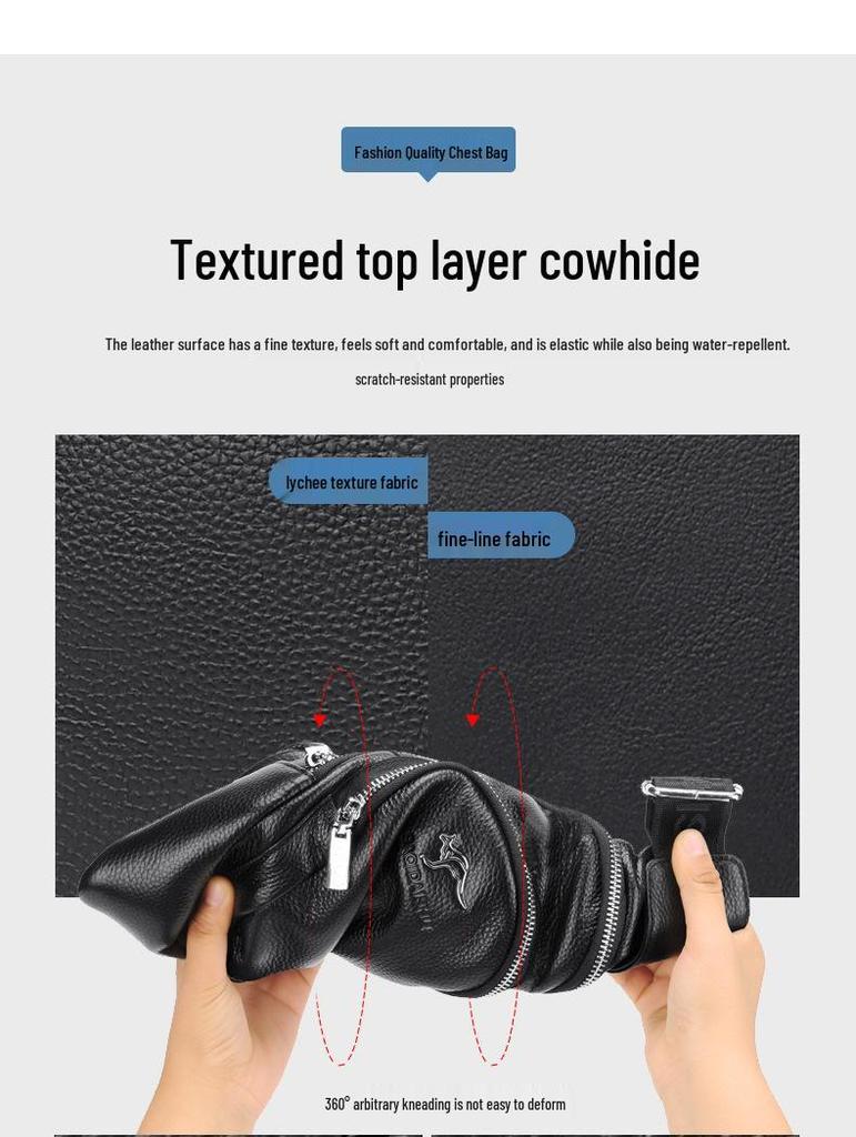 Satchi Męska Torba Crossbody ze Skóry Kangurzej na Klatkę Piersiową - Modny Casualowy Plecak ze Skóry Bydlęcej