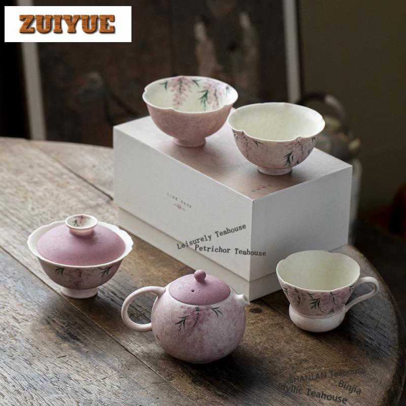 100ml Hand-painted Wisteria Gaiwan Aesthetic Tea Tureen Tea Bowl With Lid Kit Tea Maker Cover Bowl Cafes Accessories Collection