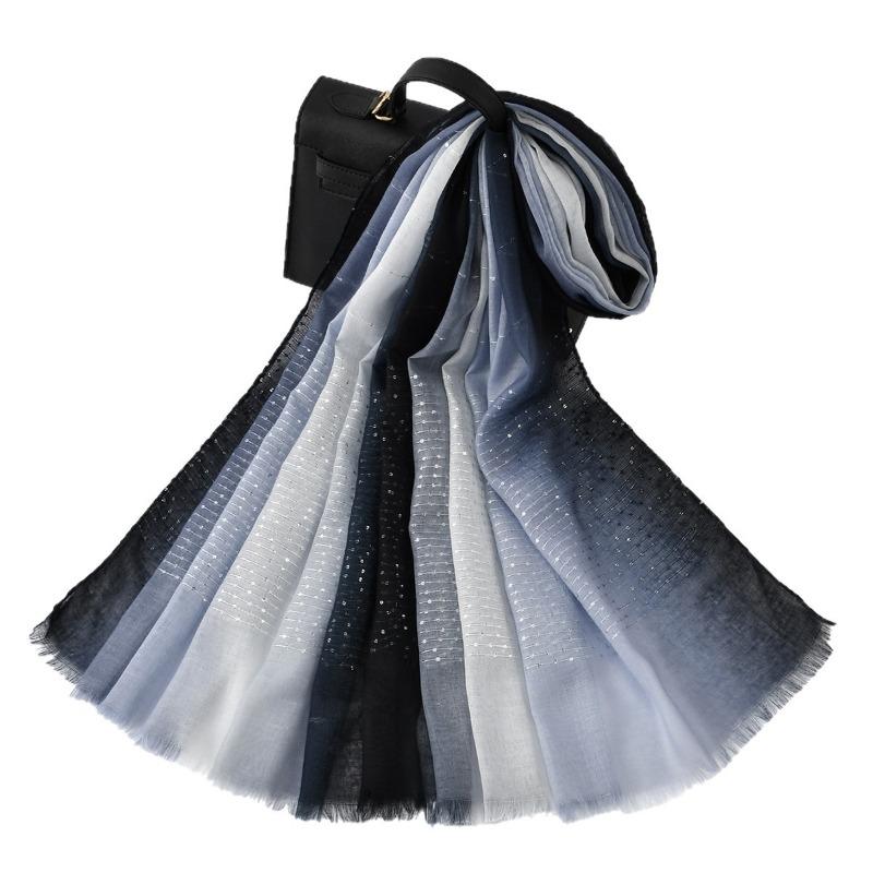 Hot-selling Popular Gradual Change Color Matching Polyester Scarf Women's Striped Sequins Elegant Women's Ethnic Headscarf