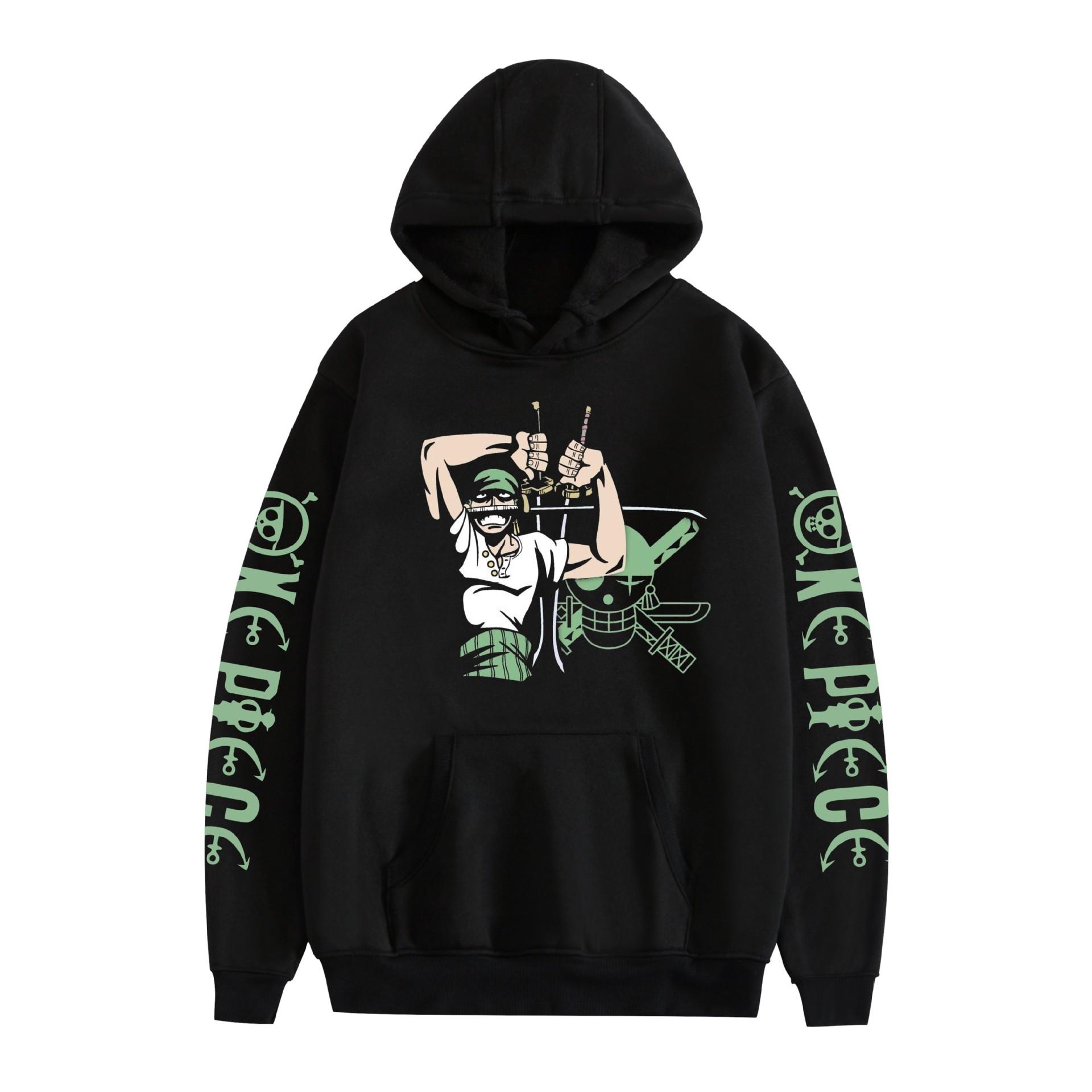 ONE PIECE Anime Hoodies Streetwear Casual Cartoon Printed Women Men Hooded Pullover Sweatshirts XS чёрный