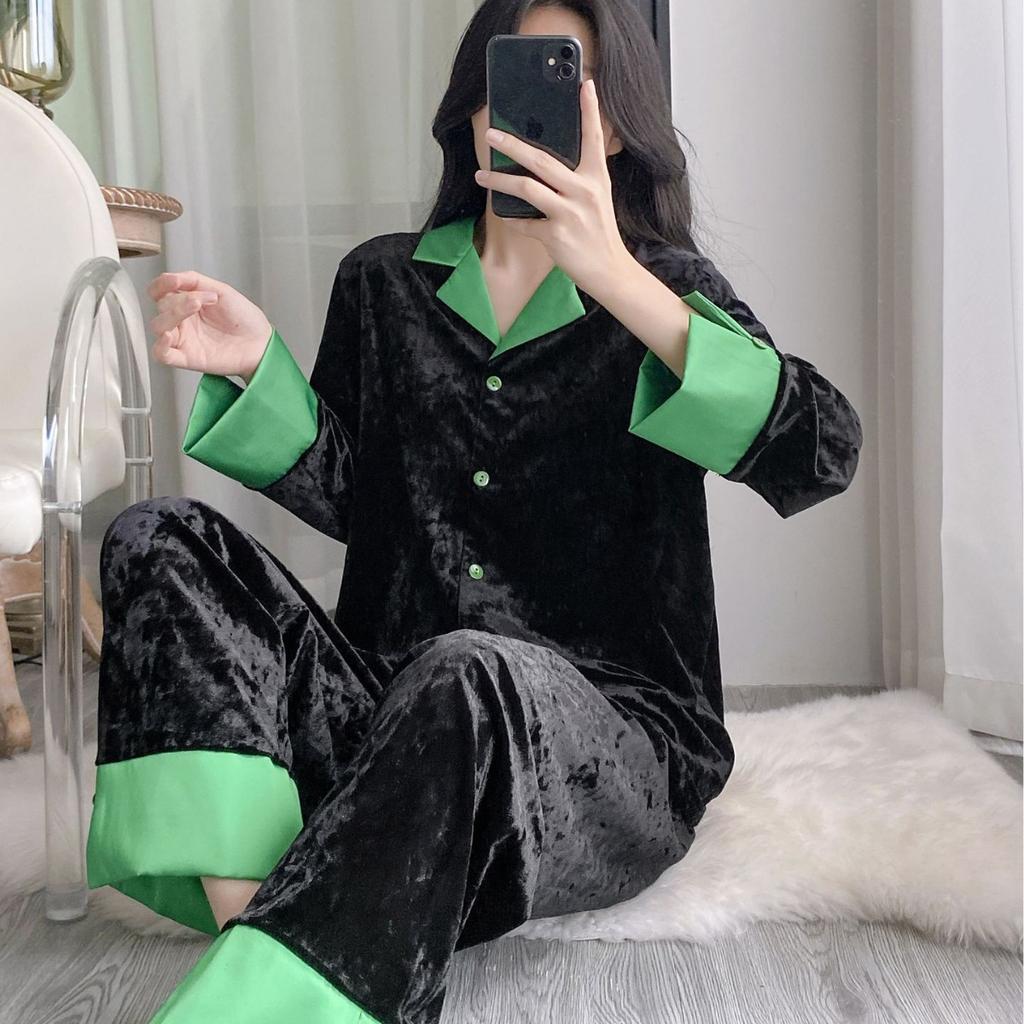 Autumn and winter thickened warm gold velvet pajamas, high-end cardigans, gold diamond velvet loungewear sets, popular live streaming item
