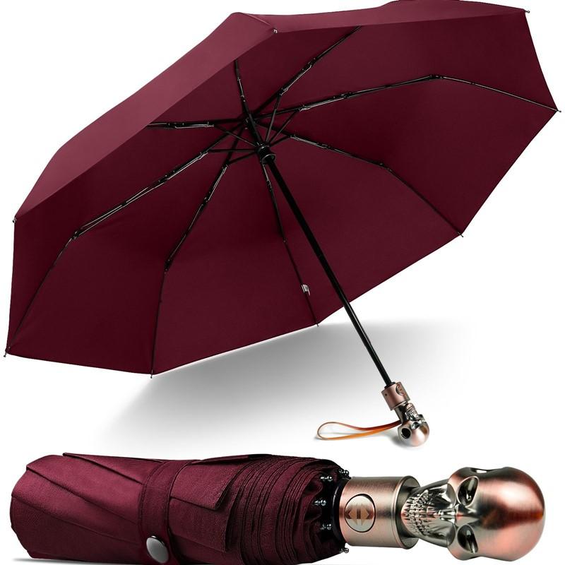 

Fully Automatic Skull Handle Thickened Enlarge Umbrella Creative Personality Trend Men And Women Three-fold Folding Car Umbrella