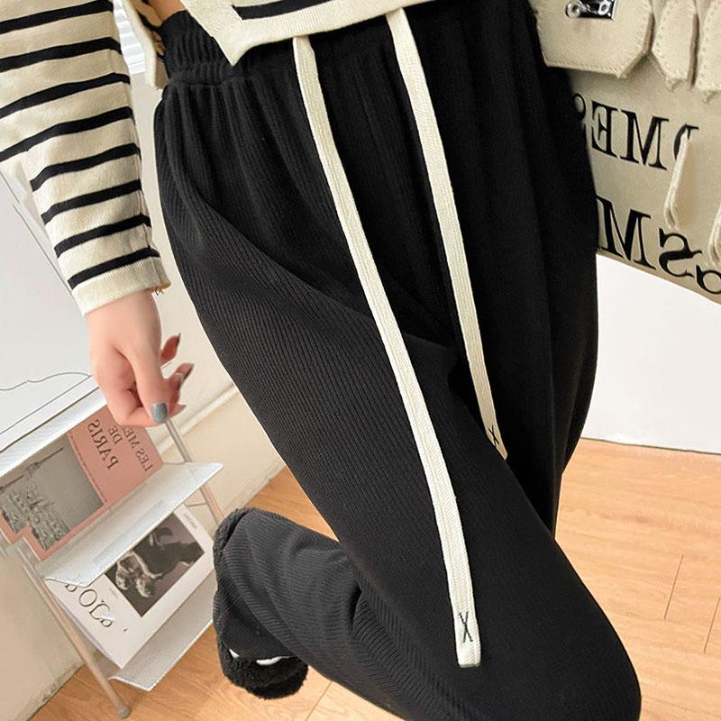 

Осенне-зимние женские повседневные теплые брюки, плюшевые и утепленные вельветовые брюки, широкие брюки, коричневые прямые брюки XXL чёрный