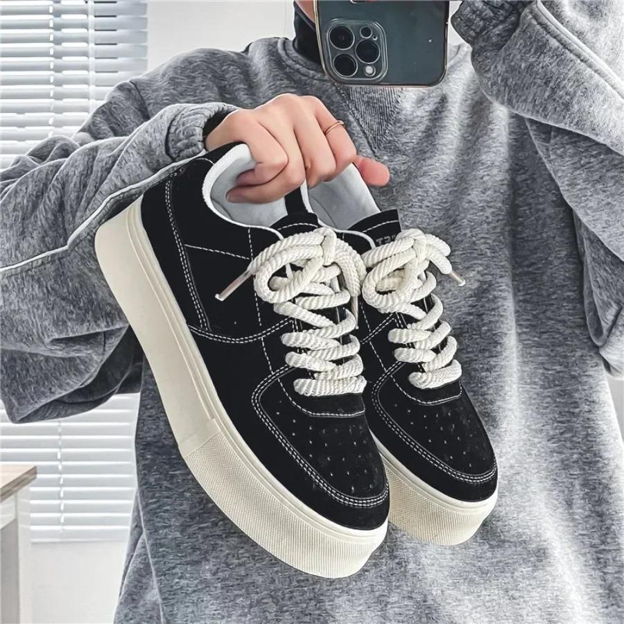 Men's Fall Casual Skateboard Shoes Men Comfortable Black Thick Sole Sneakers Lightweight Versatile Walking Tennis Shoes for Men
