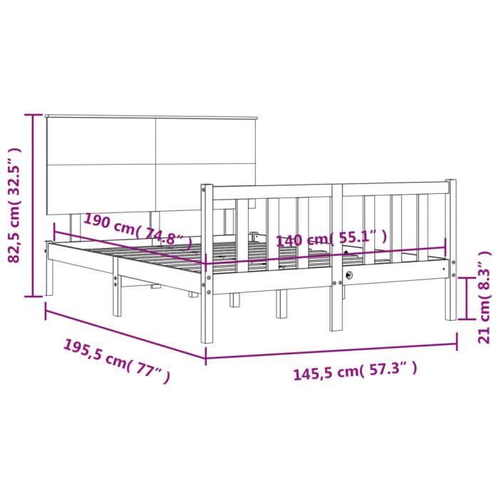 VidaXL Bed Frame with Headboard White 140x190 Cm Solid Wood 3193382