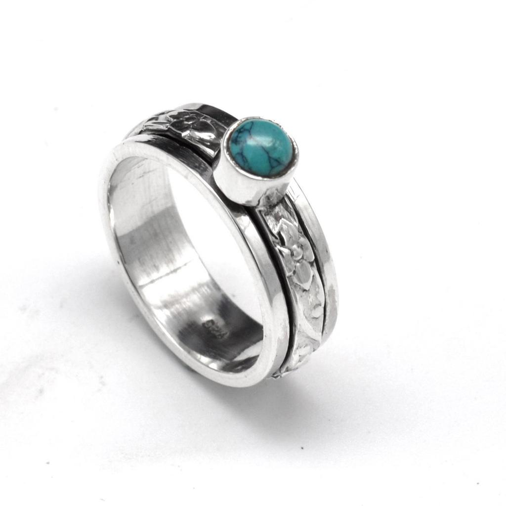 Turkusowy Pierścionek Spinner ze Srebra Próby 925, Pierścionek Spinner dla Kobiet Ręcznie Robiony Przeciwko Lękowi