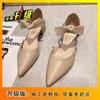 Baotou bow 5cm pointed head hollow high heels women's thick heel 2025 spring and summer new temperament single shoes middle heel