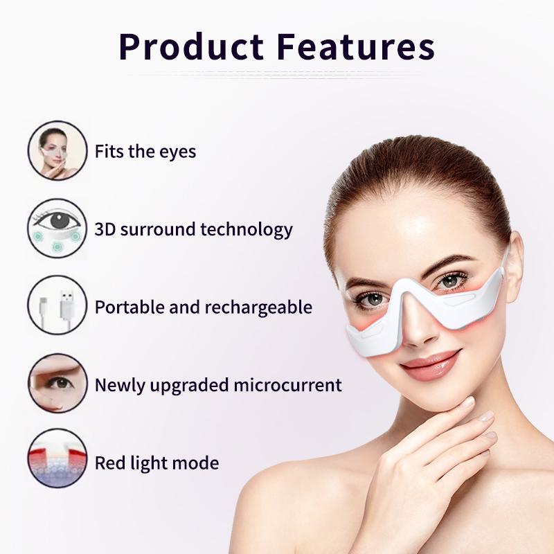 Under Eye Red Light Therapy Device Red Light Therapy Glasses USB Rechargeable 4 Modes Eye Massager for Eye Bags Reduce Dark