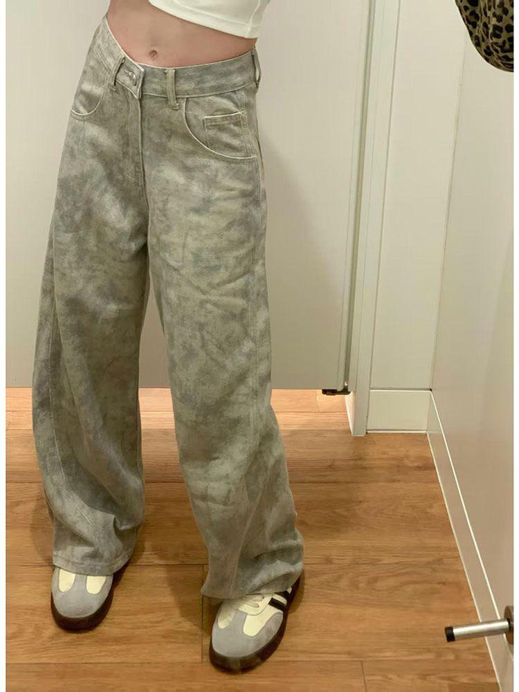 

Модные Удобные Джинсы Деним Тай-дай Большого Размера Женские Осенние Свободные и Облегающие Прямые Широкие Джинсы для Женщин Длинные Джинсовые Брюки 4XL