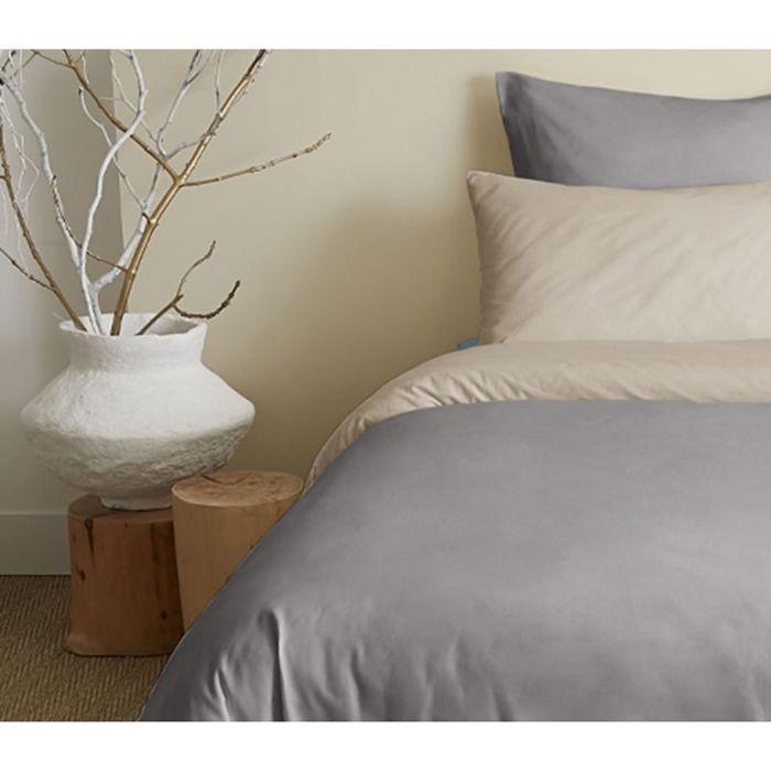 Pack complet 6 pièces Taupe/Lin réversible housse de couette pour lit 180 x 200 cm "King size"