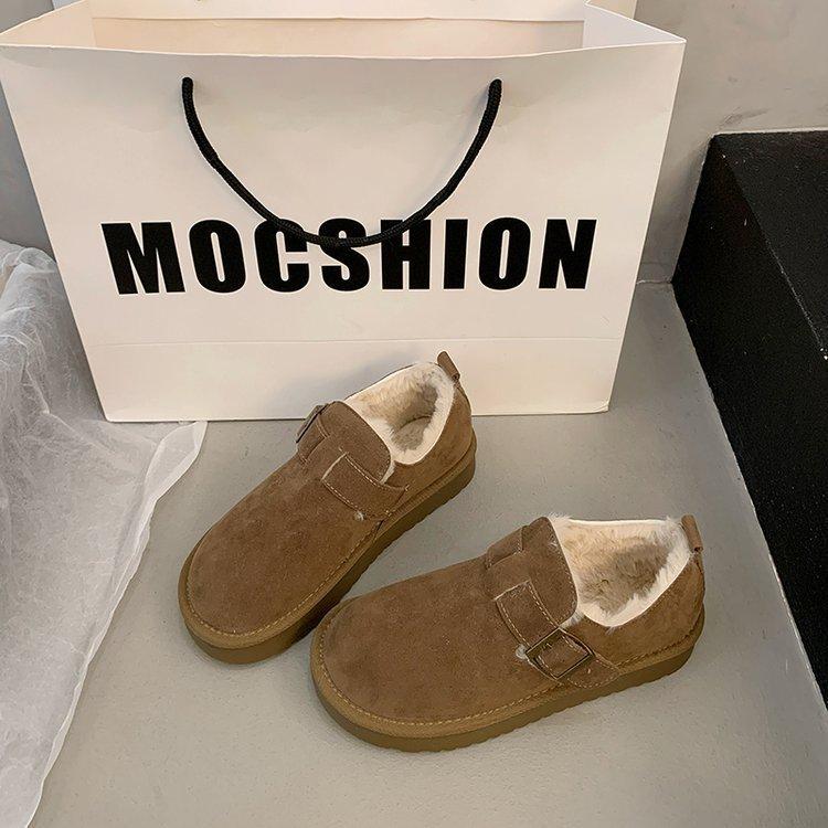 

[Uncle Shoes] Winter Thickened Warm and Fleece Boken Snow Boots 2025 Boken Shoes Cotton Shoes Flat Women s Doudou Shoes 35 хакі