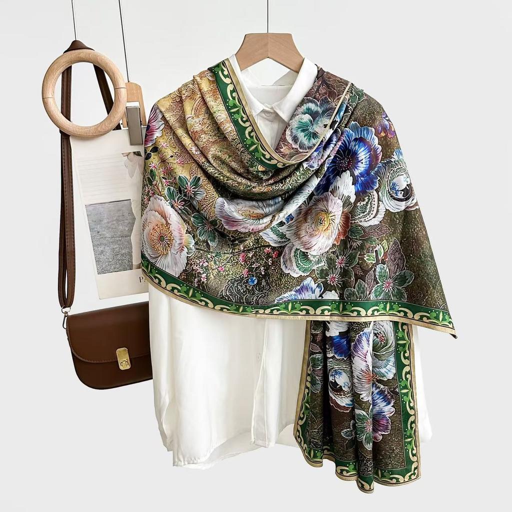 Guofeng Dragon Scale Pattern Turtle Crack Double-Sided Large Square Towel [180 * 70] Fashionable Versatile Silk Square Towel