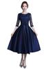 EightSTAR Party Wedding Midi Piano Recital Navy Size Dress Dress, Dress, Knee-Length, Length, Ribbon, Sleeves, Lace, A-Line, Dress, See-Through,