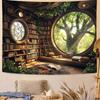 Window Tapestry Forest Window Tapestry Library Tapestries Tree Bookshelf Wall Blanket For For Bedroom Living Room Dorm Decor