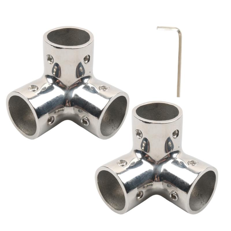 Boat Handrail Corner Fitting Tees Connector 316 Stainless Steel Rail Joint with Slip-On Tube Design and Set Screws for Assembly Work