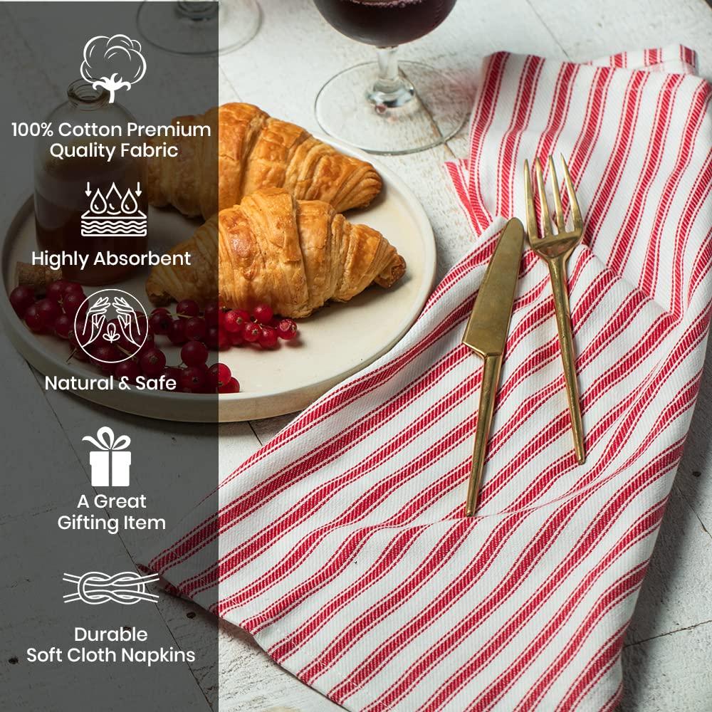 French Stripes Dinner Napkin, Red and White Stripes, Pack of 12, 100% Pure Cotton, 18" X 18", Table Napkin STRW12 Dinner Napkin