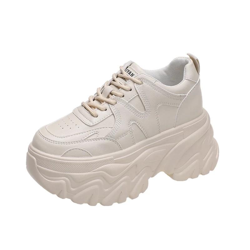Mote Dame Plattform Fritidssko Tykke skinnsko 2024 Ny Vår Høst Chunky Sneakers 8CM Kiler Skjulte Hæler Fritidssko Kvinne