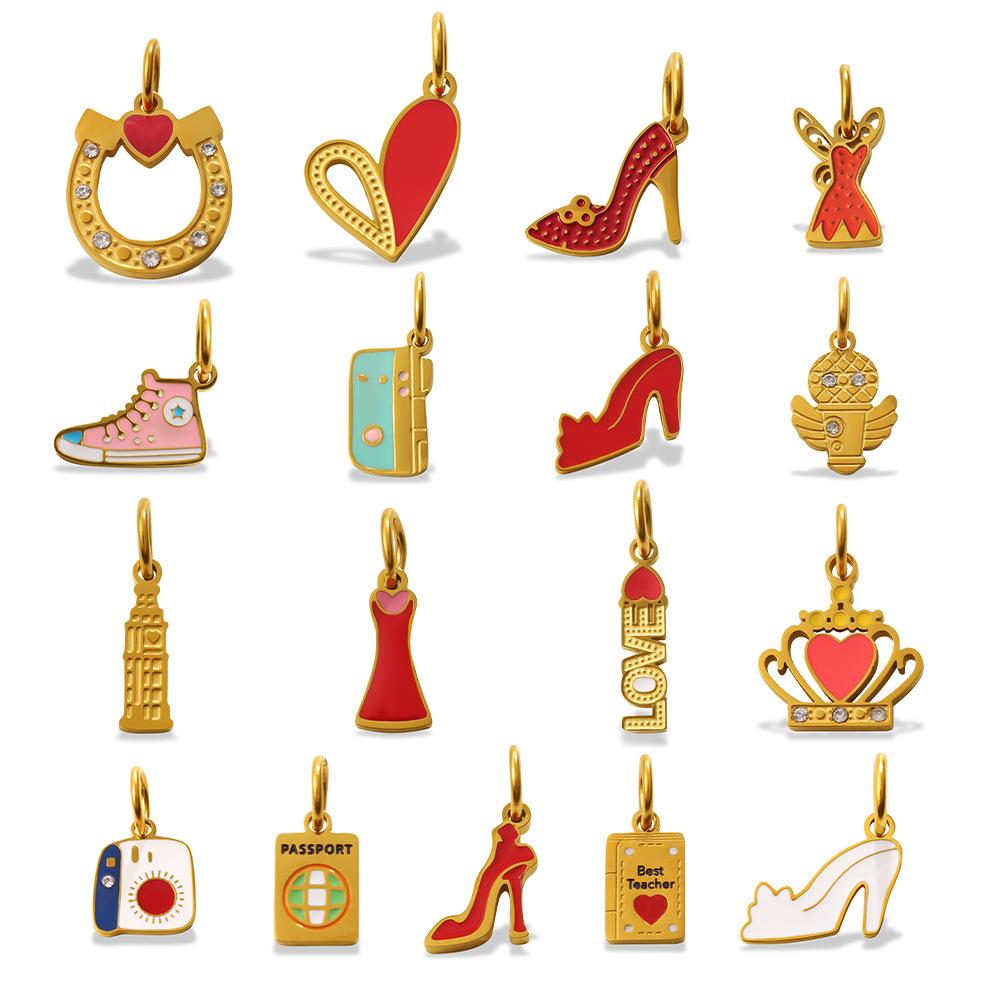 Fun Color Oil Drop Pendant Collection Fashion Love High Heels Crown Shape Jewelry Accessories