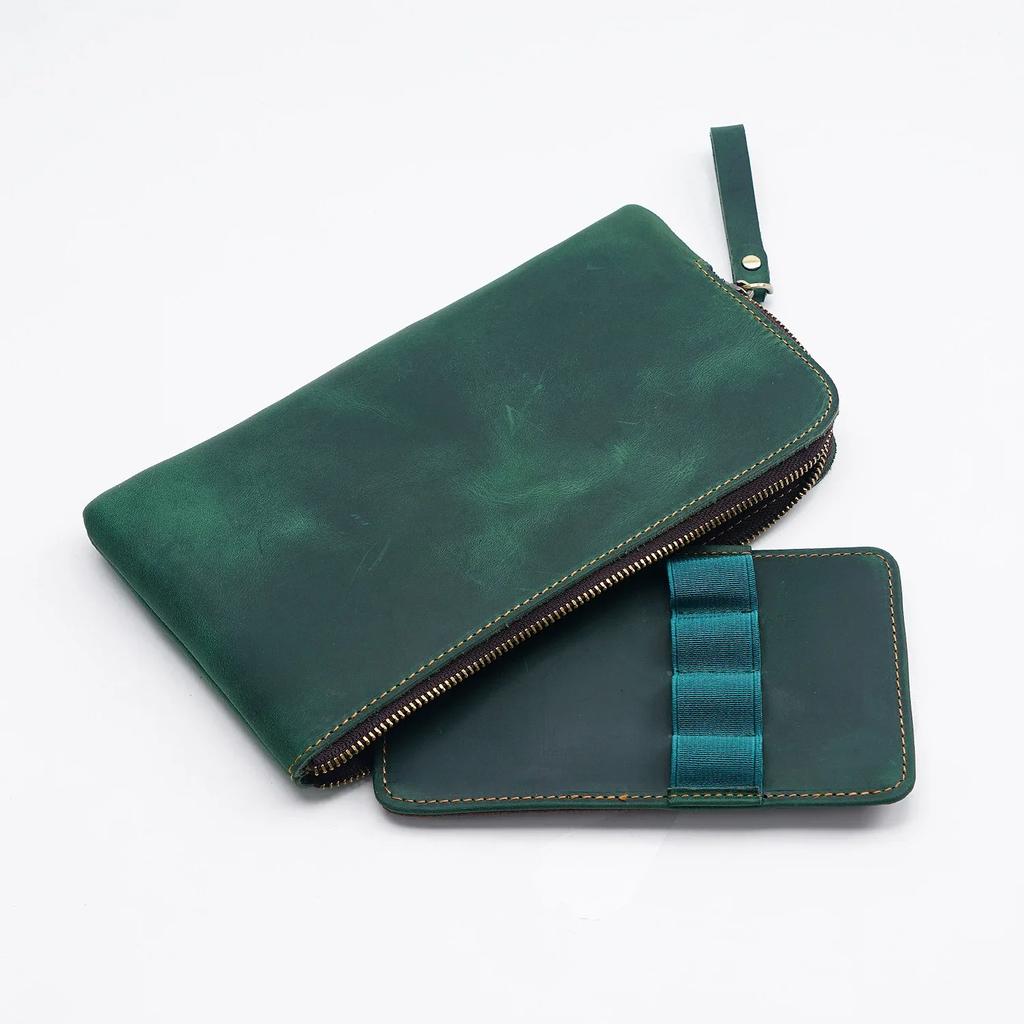 Leather Zipper Pen Case Leather For Men Women Holder Bag Pen Pouch Removable Pen Tray Organizer for School Student Stationery