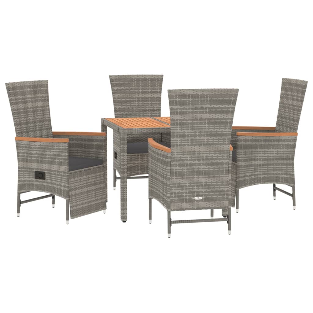 Vidaxl 5-Cz. Garden Furniture Set With Cushions, Grey, PE Rattan