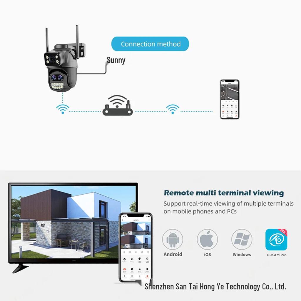 15MP HD Triple-Lens Outdoor PTZ Camera with Waterproof Build, WiFi, Full-Color Night Vision, 10x Zoom, and Two-Way Audio.