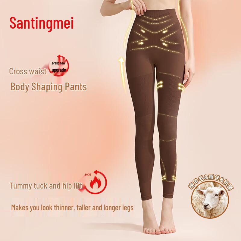 

Женские термолеггинсы Tingmei из шерсти и шелка с высокой посадкой One Size (80-120 lbs)