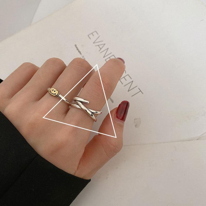 925 Silver Open Retro Ring For Women Geometric Punk Asymmetric Jewelry Gift