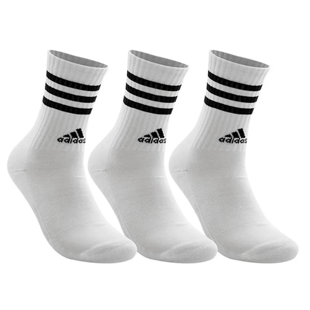 adidas Cotton Blend 3-Stripe Cushioned Mid-Length Socks White, 3 Pairs, College Student Daily