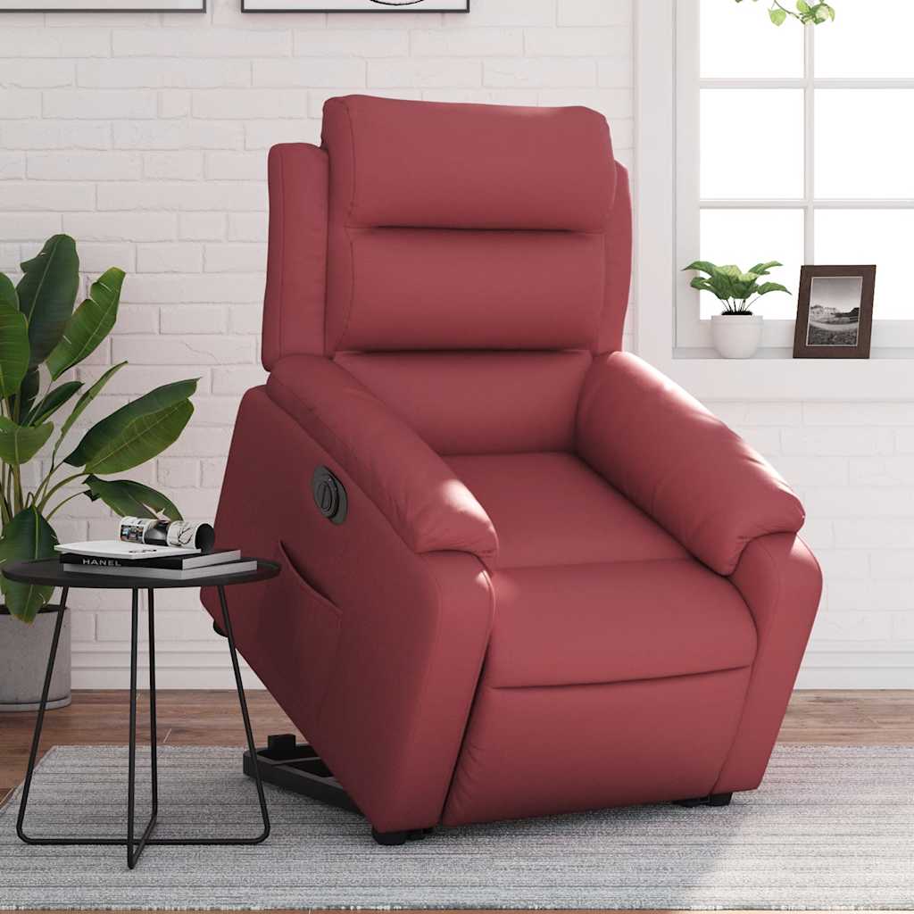 Electric Recliner Chair with Rising Function Burgundy Artificial Leather