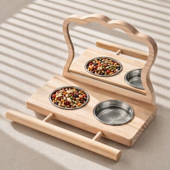 Detachable Cups Easy Installation Parrot Feeder Wood 1 Set