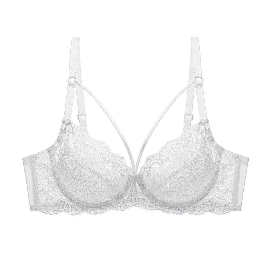 French Sexy Ultra‑Thin Sheer Lace Bra,Minimizer Brassiere for Large Bust Women
