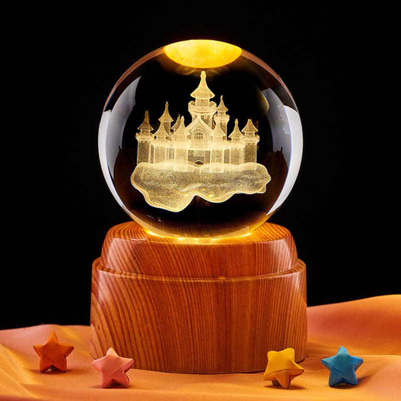 3D Carved Castle in the Sky Crystal Ball Night Light – Luminous Glass Ornament & Valentine's Day Gift