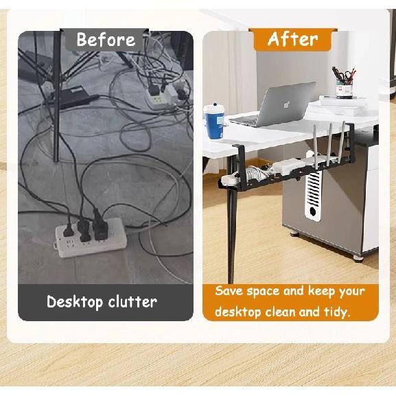 Telescopic Under Table Storage Rack Metal Cable Management Tray Home Office Desk Wire Organizer No Punching Storage Accessories