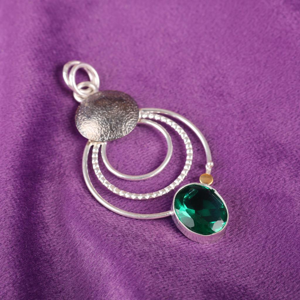Green Emerald Gemstone Pendant Jewelry, Handmade Gorgeous Silver Pendant , 925 Sterling Silver Jewelry For Wedding Gift