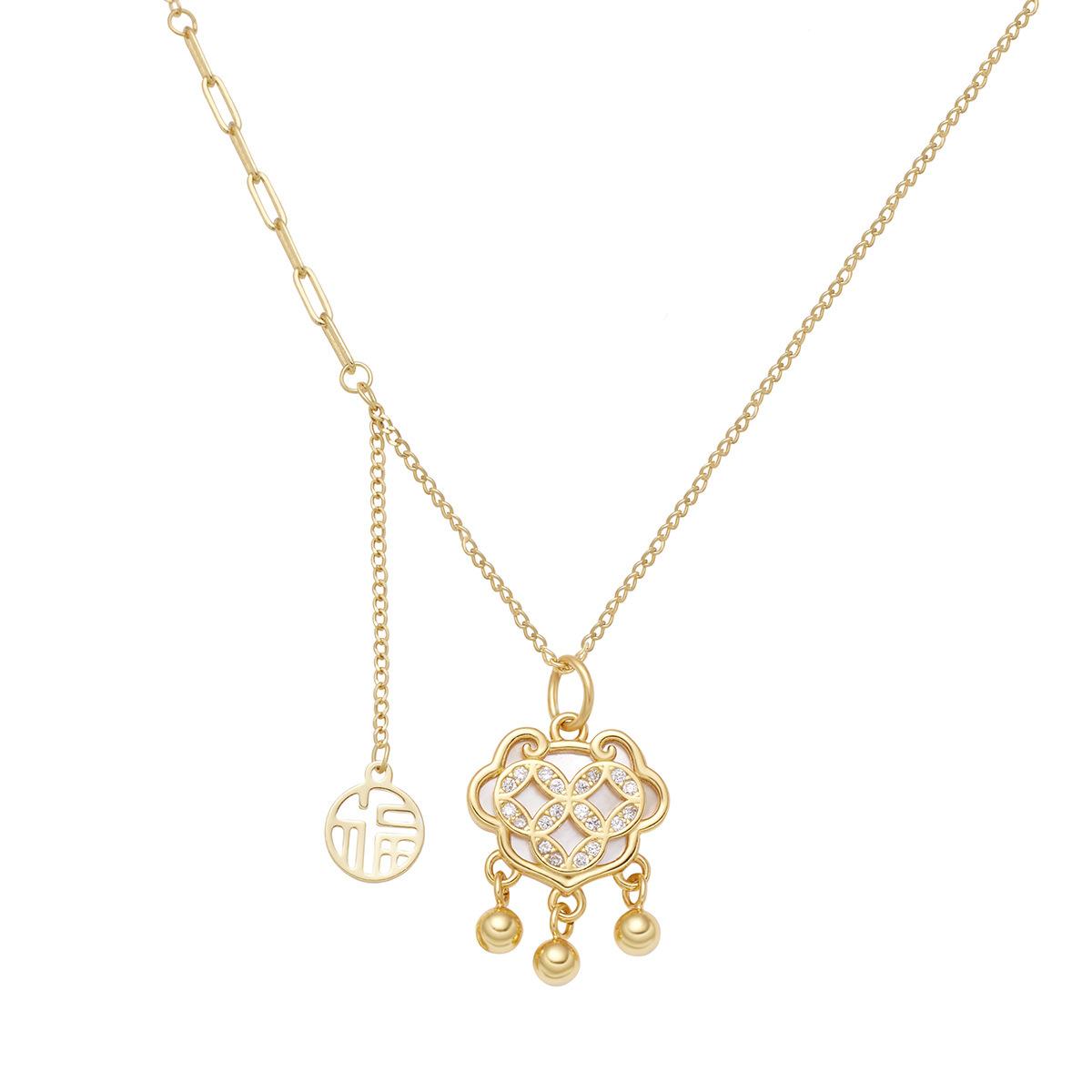 

S925 стерлингового серебра белый рябчик счастливый замок безопасности Fu бренд ожерелье женский Guochao ретро монета долгосрочный замок кулон 925 Silver