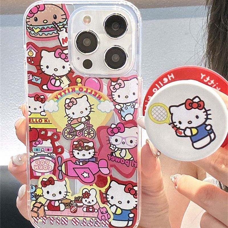 Wireless Charging Melody Hello Kitty Holder Casing For Samsung Galaxy S25 Ultra S24 S23 S22 S21 Plus Ultra S23 FE Phone Case