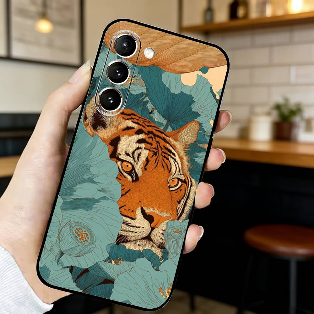 

Tiger illustration Phone Case For Samsung S24,21,22,23,30,Ultra,Plus,Fe,Lite, Black Soft Cover Samsung S21plus