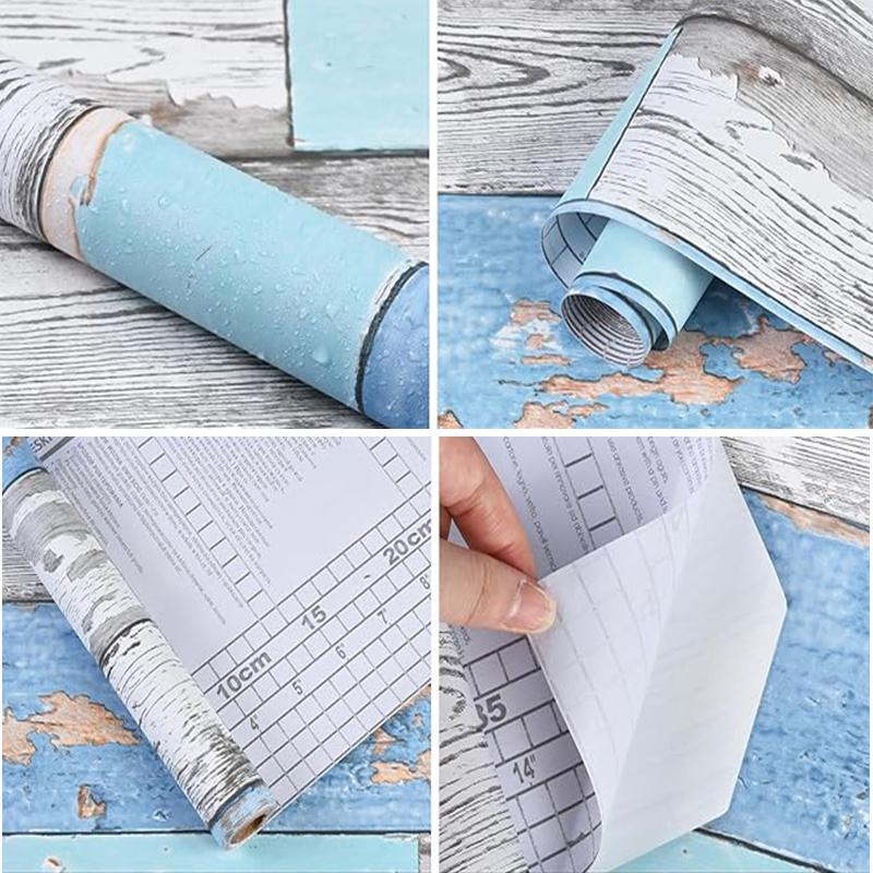 Blue Imitation Wood Furniture Waterproof Sticker Cabinet  Countertop Shelf Decoration Self-adhesive Vinyl Wood Grain Wallpaper