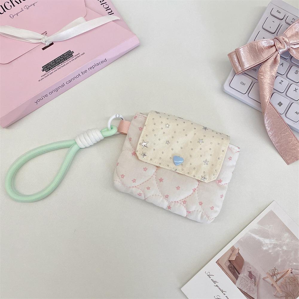 

1pc INS Quilted Card Holder Star Patterns Snap Closure Mini Storage Pouch Portable Coin Purse Women Girls