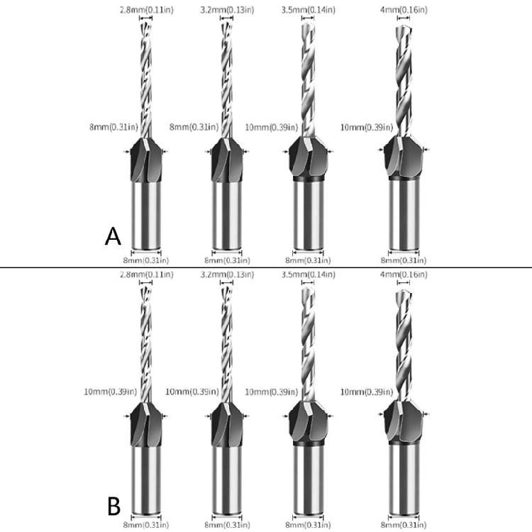 Professional Woodworking 4 Sizes Countersink Drill Bits 2.8/3.2/3.5/4mm with Low Friction Depth Stop for Smooth Boring