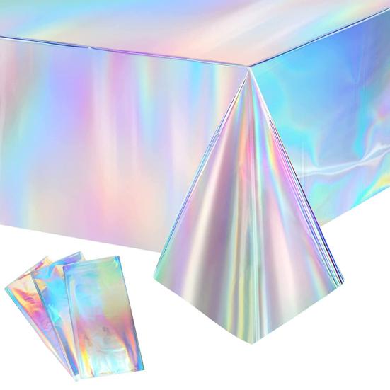 Față de masă cu sclipici, 3 bucăți, holografică, acoperită de masă, dreptunghiulară, discoteca, pentru decorațiuni pentru petrecerea de naștere