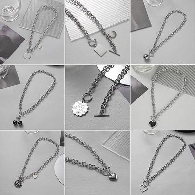 Unisex European & American Hip-Hop Titanium Steel Necklace with Letter Square, OT Buckle, Chain Design.