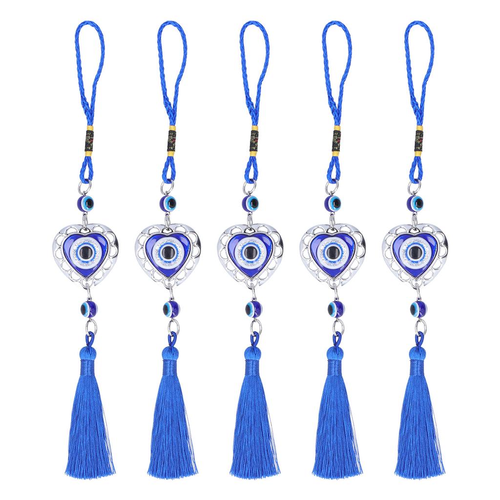 5Pcs Evil Eye Pendant Coloured Glaze Blue Tassel Exquisite Design Good Luck Evil Eye Decor for Room 