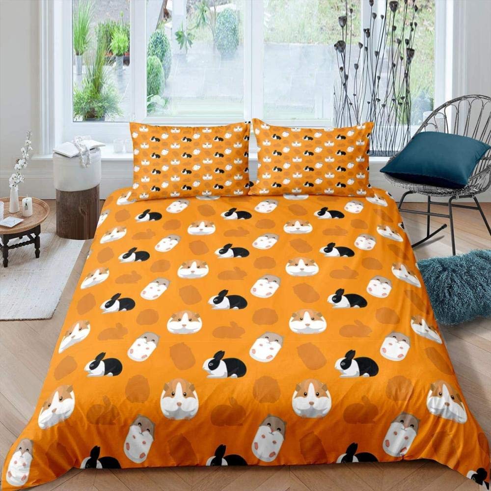 Guinea Pig King Queen Bedding Set Lovely Cartoon Mouse Duvet Cover Flower Plant Animal Comforter Cover Polyester Quilt Cover