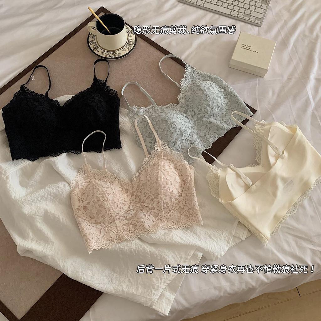 Pure desire style beautiful back lace suspender with chest pad integrated fixed cup tube top base inner vest coat