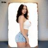 Metal Poster Girl White Top Denim Shorts Modern Wall Art Living Room