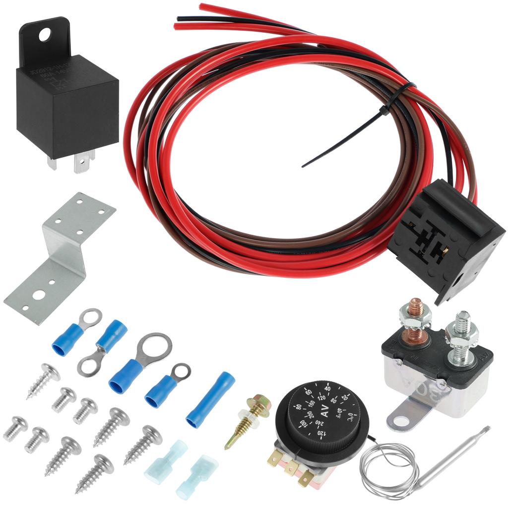 Electric Fan Wiring Kit Electric Fan Relay Kit with Thermostat Radiator Fan Sensor Switch Temperature Sensor Switch Relay Kit